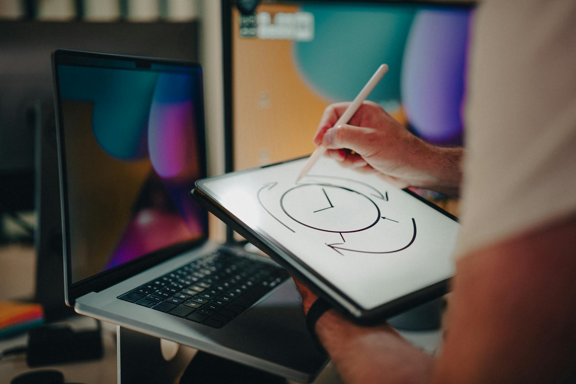 Consultor mostrando estrategia digital en tablet a comerciante